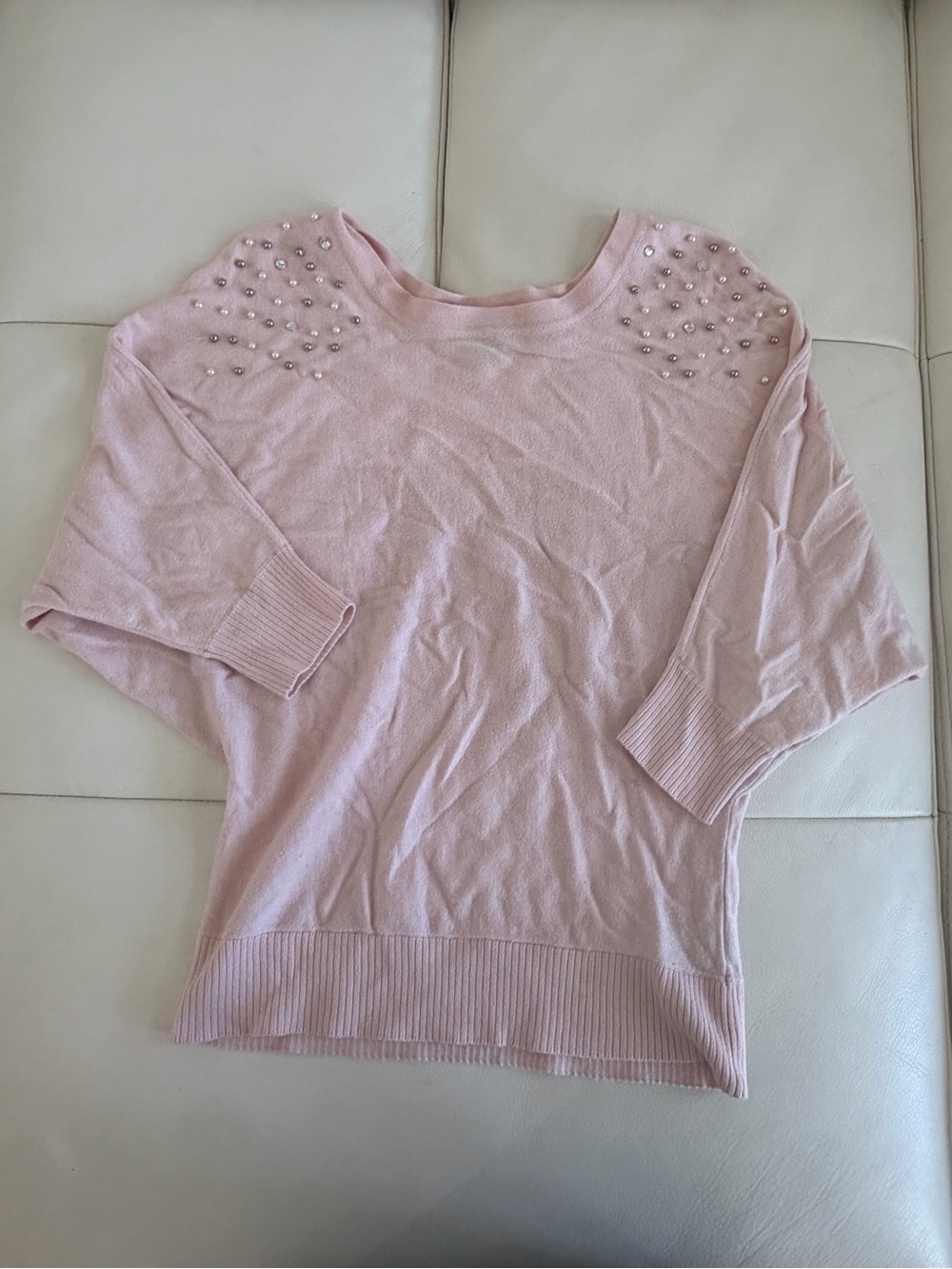Iz Byer Light Pink Pearl-Accent Scoop Neck Sweater